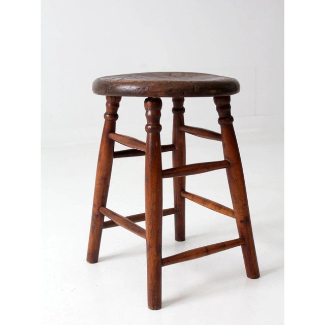 Brown Antique Turned Leg Stool For Sale - Image 8 of 8