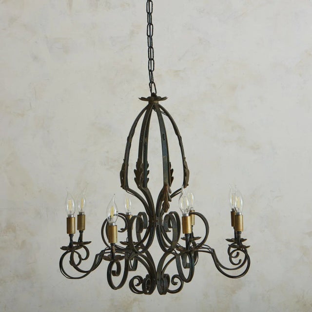 French Large + Elegant French Iron Work Chandelier, 1920s For Sale - Image 3 of 11