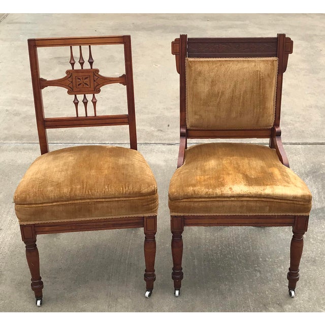 Late 19th Century Antique His and Hers Carved Wooden Chairs A Pair