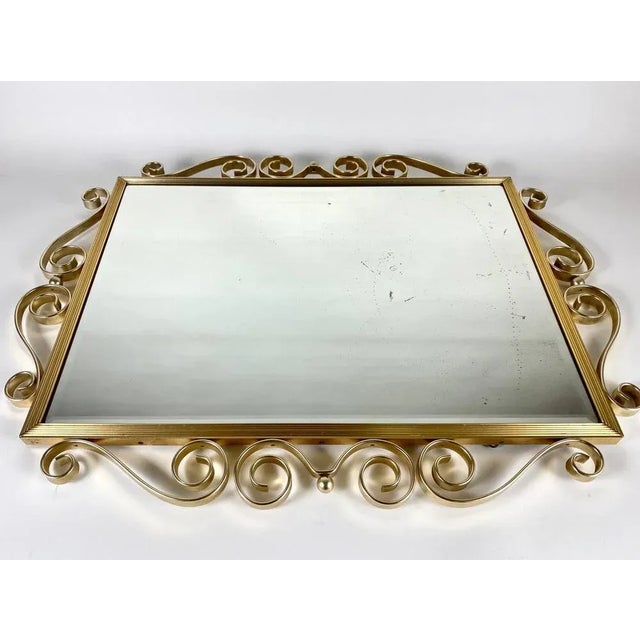Hollywood Regency Style Wall Mirror with Forged Brass Frame, Belgium, 1960s For Sale - Image 9 of 9
