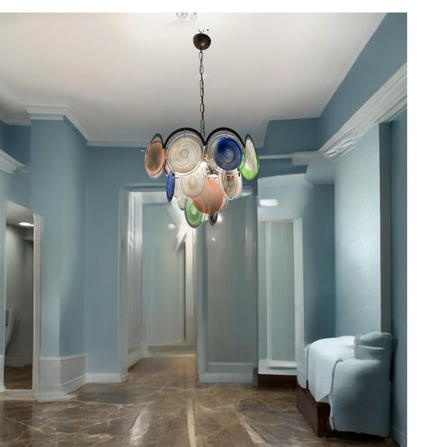 Mid-Century Modern Space Age Murano Glass Disc Chandelier, 1970s For Sale - Image 3 of 12