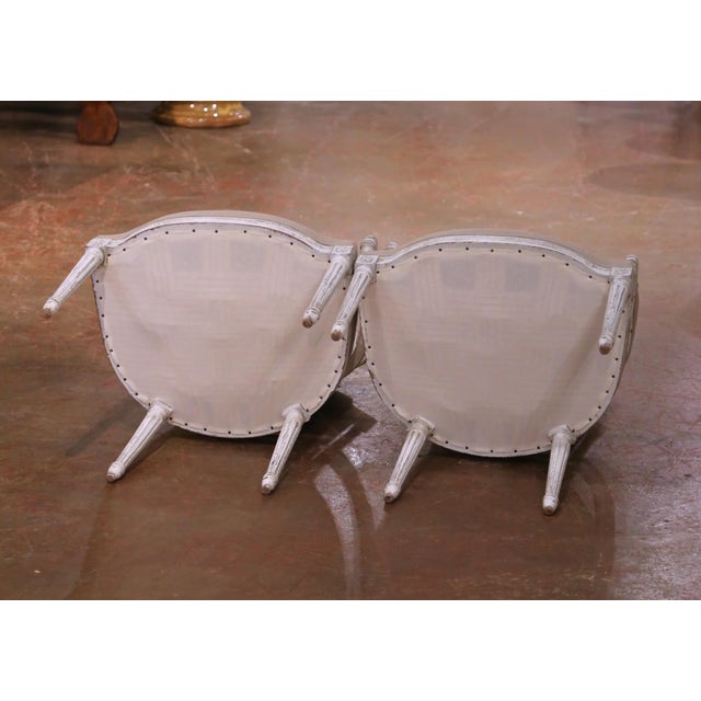 Pair of 19th Century French Louis XVI Painted Armchairs With Upholstered Seats For Sale - Image 10 of 10