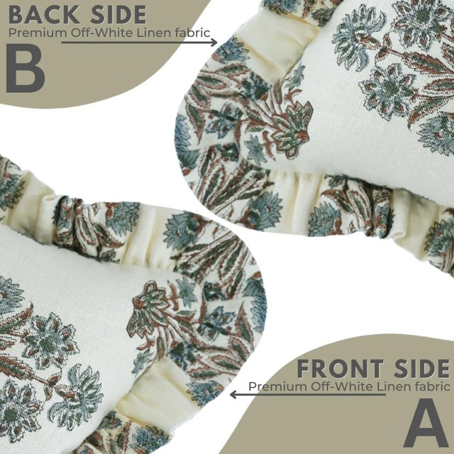 Not Yet Made - Made To Order Fabdivine Artistic Block Print Fril Pillow Cover Gray 14x20 Inch Off-White Linen- Morpankh For Sale - Image 5 of 5