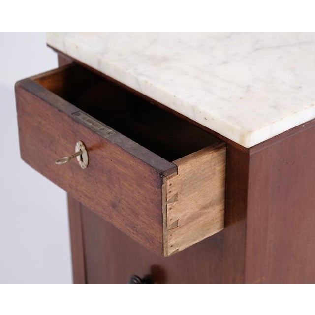 Brown Mahogany Bedside Table with Marble Top, 1930s For Sale - Image 8 of 11
