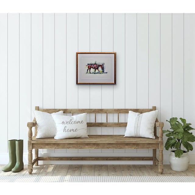 Elin Sian Blake, Polo Match, Cirencester, Player Leading Pony, Watercolour, Framed For Sale - Image 14 of 18