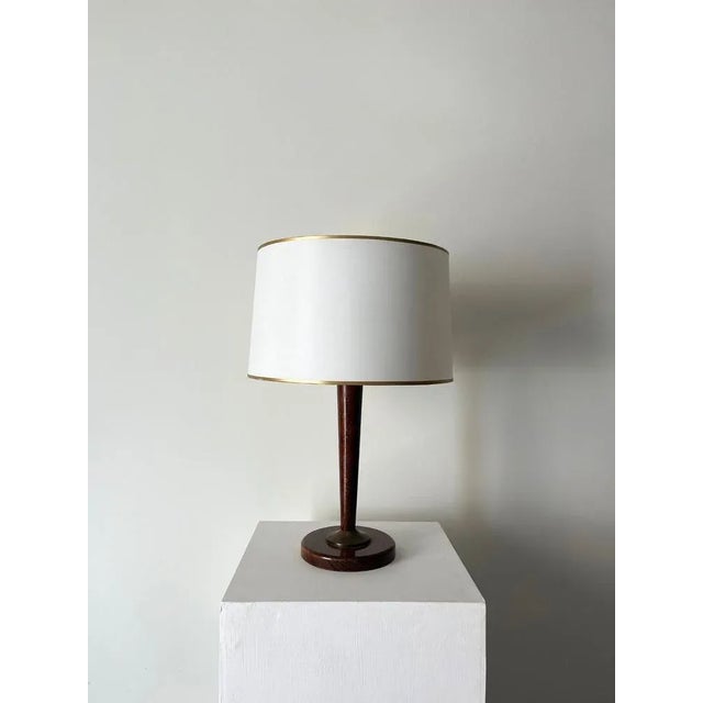 20th Century Art Deco Brass and Wood Table Lamp, France, 1960s For Sale - Image 9 of 9