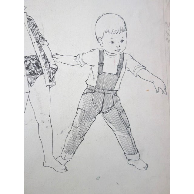 Modern Rosy Andreasi-verdier, Kids at the Beach, Ink Drawing For Sale - Image 3 of 5