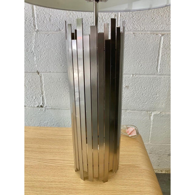 Silver Vintage Modern Metal Brutalist Table Lamps in the Style of Paul Mayen For Sale - Image 8 of 10