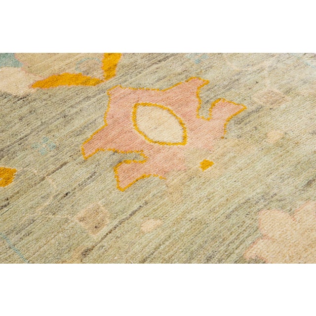 Textile Tan Modern Oushak Handmade Floral Wool Runner For Sale - Image 7 of 11