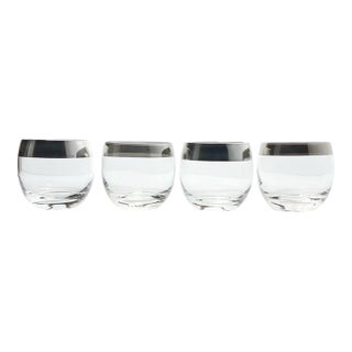 1950s Mid-Century Modern Dorthy Thorpe Silver Band Roly Poly Cocktail Glasses - Set of 4 For Sale