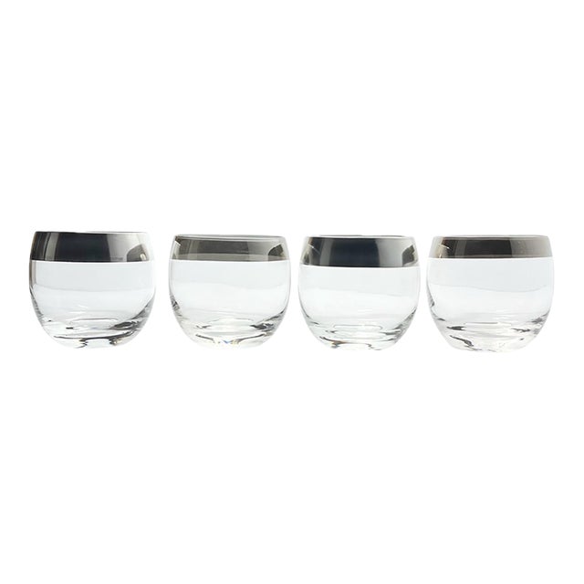 1950s Mid-Century Modern Dorthy Thorpe Silver Band Roly Poly Cocktail Glasses - Set of 4 For Sale
