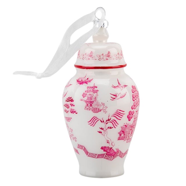 Chinoiserie Chinoiserie Pink Willow Glass Christmas Tree Ornament - A Pair For Sale - Image 3 of 5