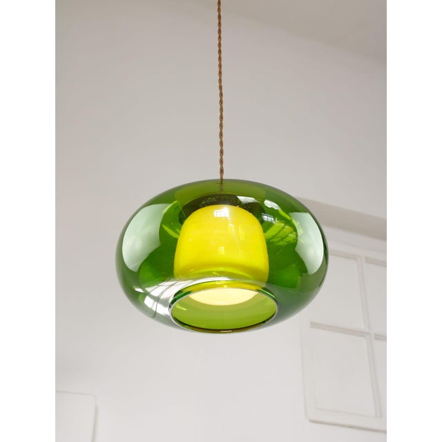 Green Mid-Century Modern Italian Green Glass and Brass Pendant Lamp, 1960s For Sale - Image 8 of 18