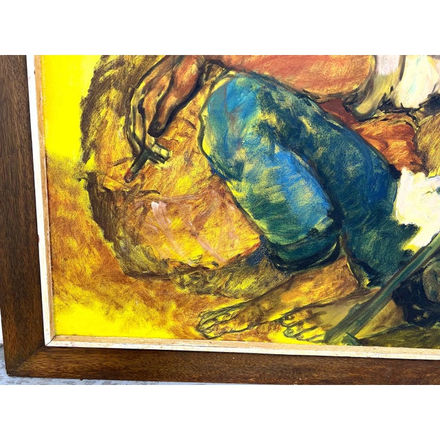 1960s Mid-20th Century Figural Oil Painting of Seated Figures, Signed For Sale - Image 5 of 6