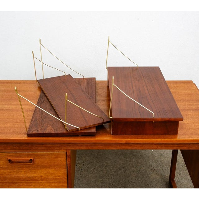 1960s Mid Century Danish Modern Wall Unit 1 Bay Teak Drawer Desk Cabinet Modular Shelf - 3 Pieces For Sale - Image 11 of 12