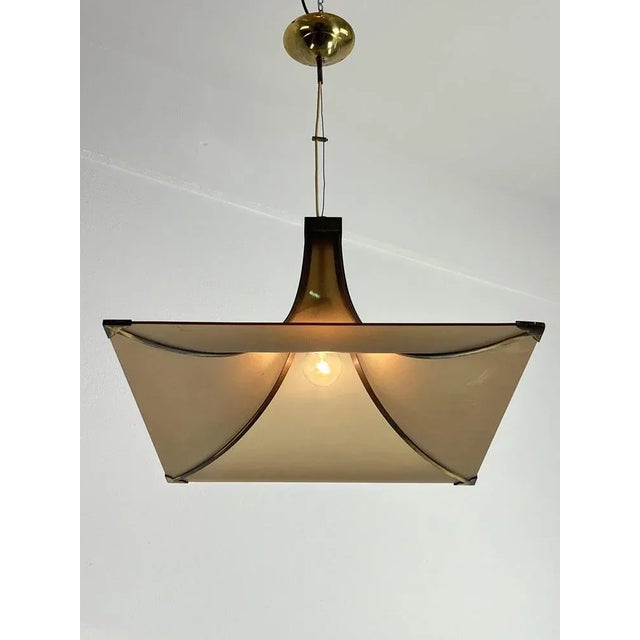 Mid-Century Italian Ceiling Light in Acrylic Glass & Brass, 1960s For Sale - Image 4 of 9