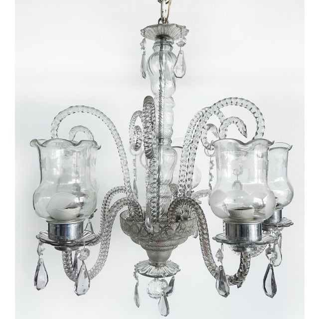 Vintage Murano Glass Crystal Chandeliers, Hurricane Shades, (2) Available Vintage Murano Glass & Crystal Chandeliers with...