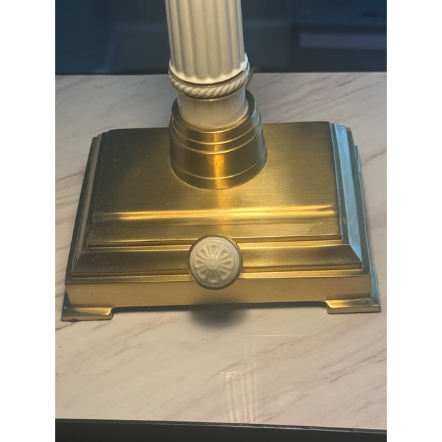 Beautiful Quoizel Lenox Bankers Desk Lamp featuring elegant bone china and brass construction. The classic design has a...