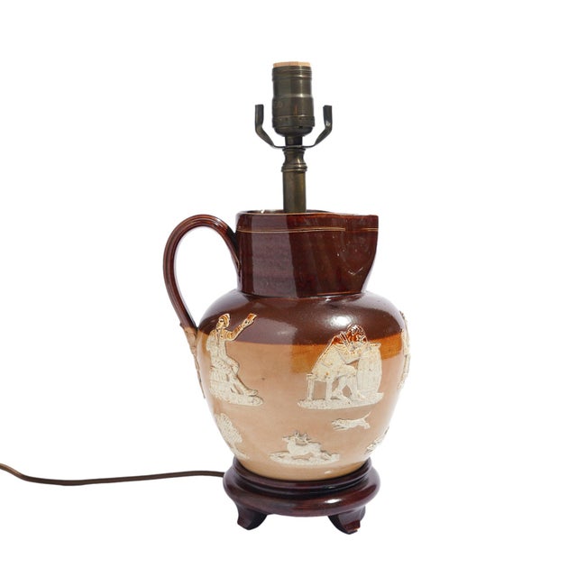 Early 20th Century Doulton Glazed Stoneware Pitcher Mounted as a Lamp, C. 1900's For Sale - Image 5 of 10