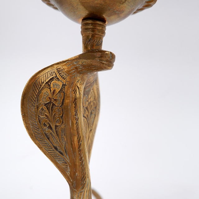 Engraved Brass Cobra Candlesticks, 1960s, Set of 2 For Sale - Image 9 of 17