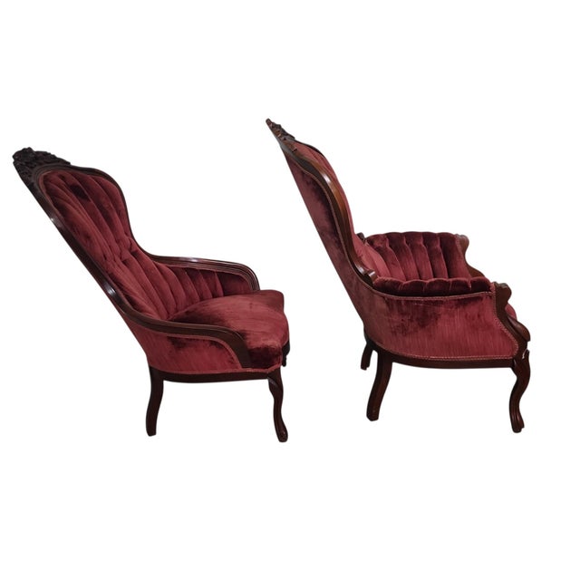 Victorian Vintage Pair Kimball King and Queen Armchairs For Sale - Image 3 of 7