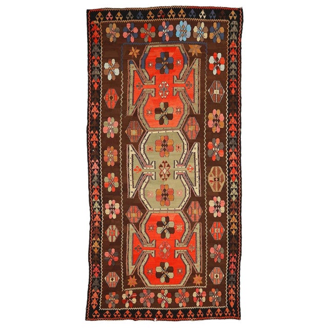 Textile Mid 20th Century Orange & Brown Large Vintage Kilim Rug For Sale - Image 7 of 7