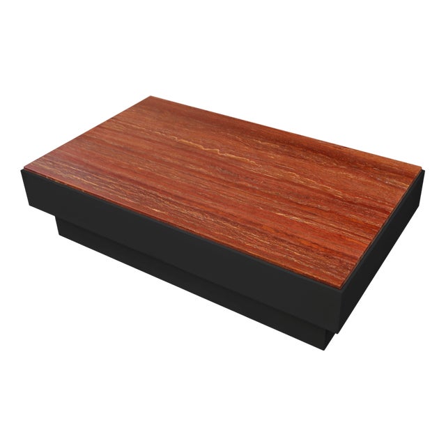 Coffee Table in Red Travertine and Black Lacquered Wood Base from Cupioli Living For Sale