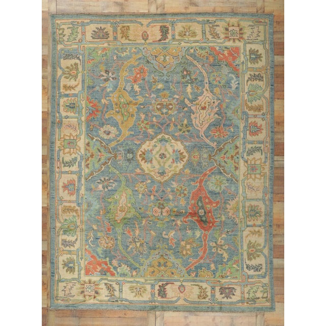 Vintage Blue Colorful Oushak Rug - 9'00 X 11'10 For Sale - Image 10 of 11