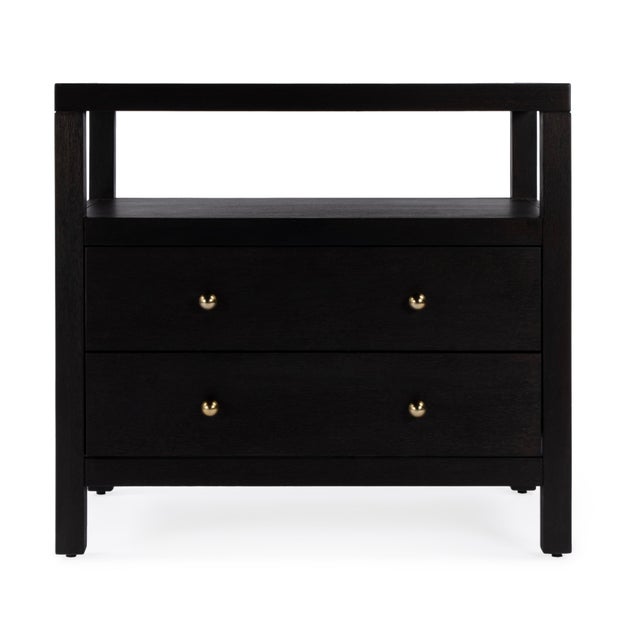 Wood Nora 28 in. W Rectangular 2 Drawer Wide Nightstand with Open Shelf, Antique Coffee For Sale - Image 7 of 11