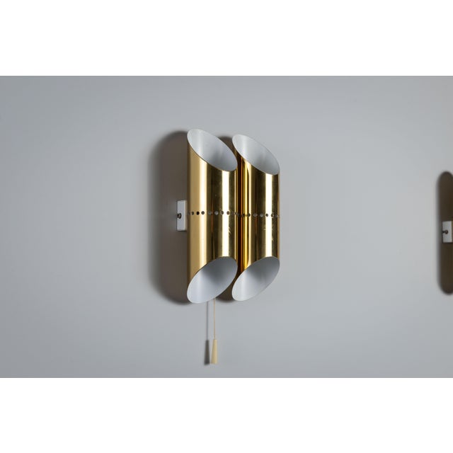 Gold Double Cylindrical Wall Lamps in Brass with Perforated Shades, 1960s, Set of 2 For Sale - Image 8 of 14