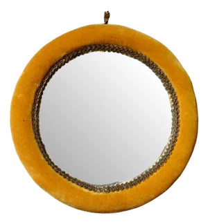 Vintage Bohemian Velvet Round Mirror in Yellow Gold