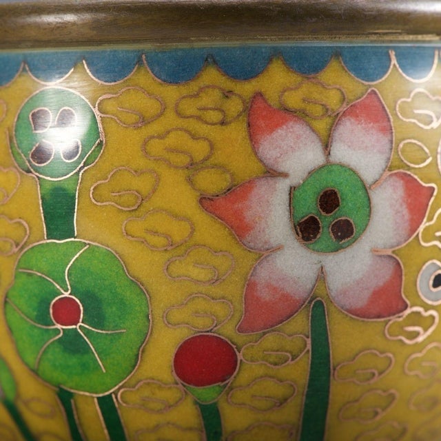 Metal Vintage Cloisonné Enamel Bowl With Lotus and Duck Motif For Sale - Image 7 of 9