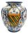 Vintage Italian Majolica Ceramic Vase With Heraldic Crest & Floral Scrollwork For Sale