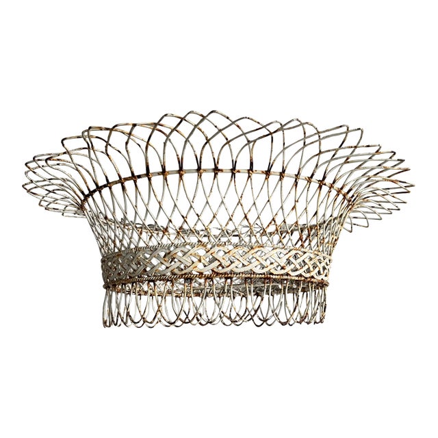 Antique 19th Century French Victorian Oval Wire Garden Basket or Planter For Sale