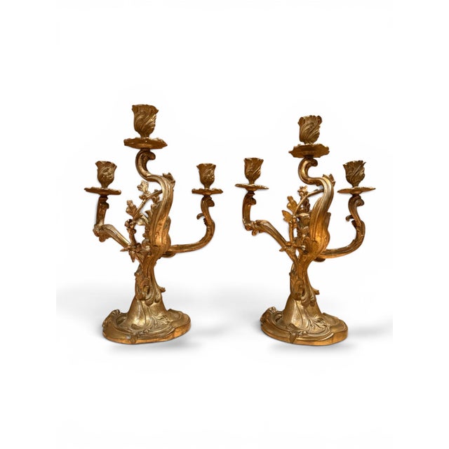 French Pair of Late 19th Century French Bronze Three-Light Candelabra For Sale - Image 3 of 4