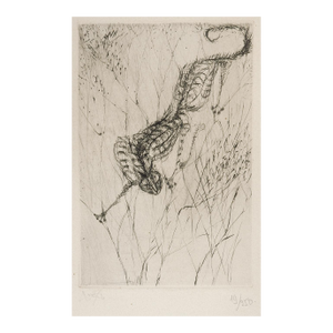 Mid 20th Century Surrealist Stalking Cat Etching