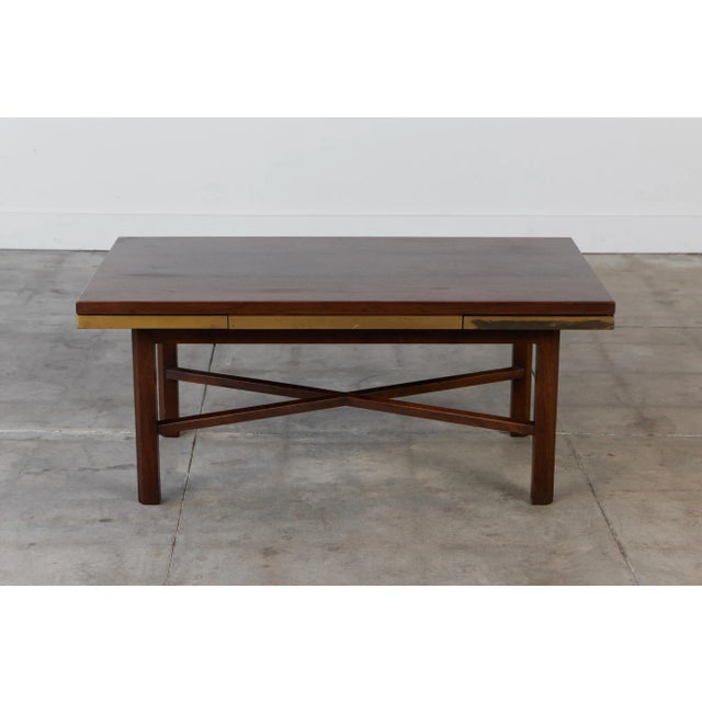 Edward Wormley Walnut Coffee Table With Stone Inlay for Dunbar For Sale - Image 9 of 13