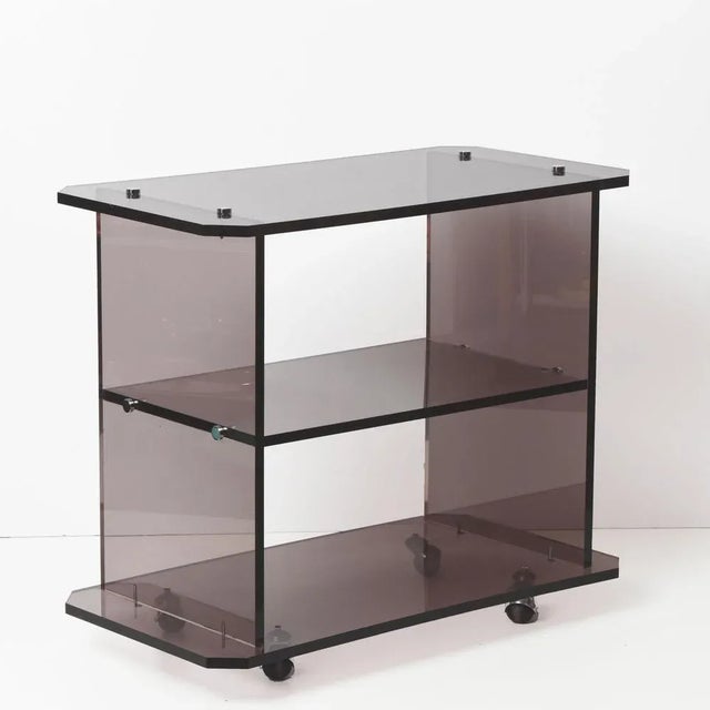 Lavender Mid-Century Italian Smoked Acrylic Glass Serving Trolley, 1980s For Sale - Image 8 of 18