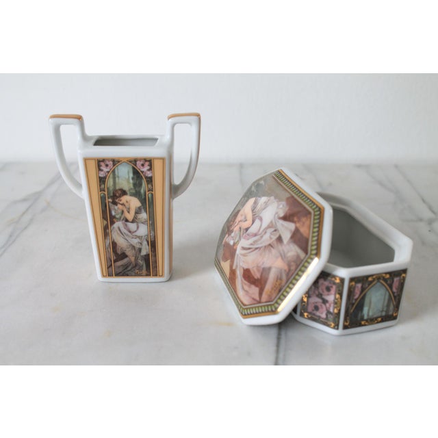 Vintage Goebel Artis Orbis Mucha 'Night's Rest' Miniature Vase & Trinket Box German Goebel Collection For Sale In Milwaukee - Image 6 of 15