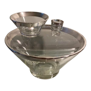 1950s Mid-Century Modern Dorothy Thorpe Silver Rim Cip and Dip Serving Bowl Set