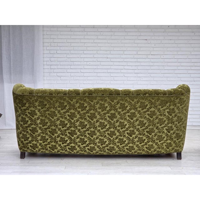 Vintage Danish Three-Seater Sofa in Furniture Velour and Carved Oak, 1950s For Sale - Image 14 of 18