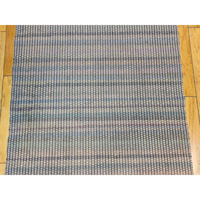 Textile Antique American Amish Rag Runner, Handwoven Wool & Cotton, Stripe Pattern, Gray & Blue, 3x14 For Sale - Image 7 of 12