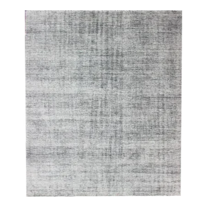 Indian Hand-Knotted Distressed Modern Abstract Black and White Area Rug