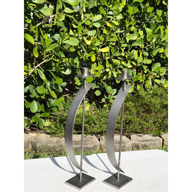 Rick Martin Signed Modernist Welded Steel Candleholders, 2003, Pair For Sale In Naples, FL - Image 6 of 12