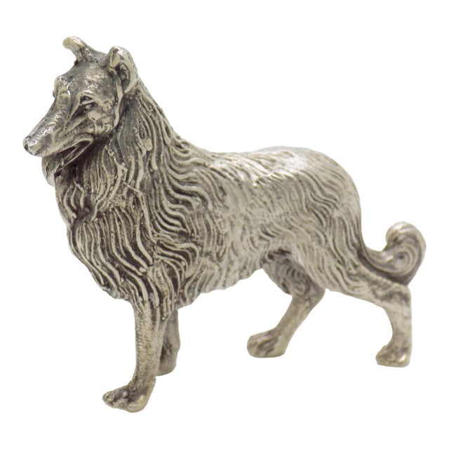 Vintage Italian Handmade Genuine Silver Collie Dog Large Figurine Sculpture For Sale