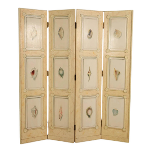 1980s Four-Panel Hand-Painted Wooden Room Divider Screen