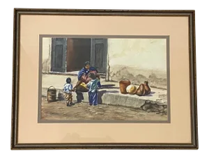 Vintage Latin American School Watercolor by Helen Marie C.1970