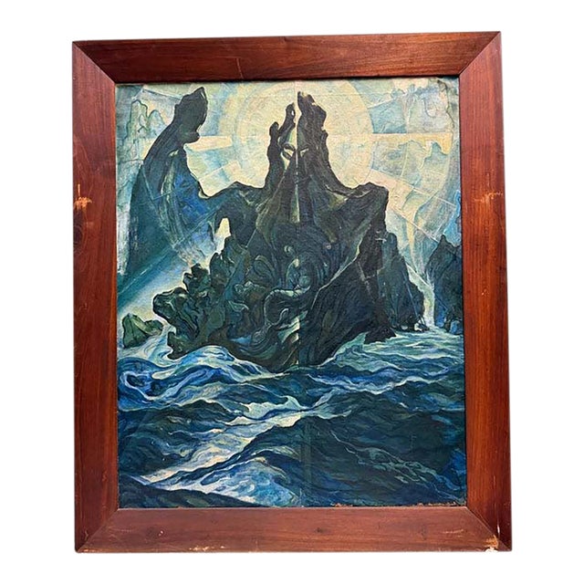 Large 1930s Modernist Expressionist Seascape Oil Painting by Vadim Chernoff – Pafa Exhibited 1939 For Sale