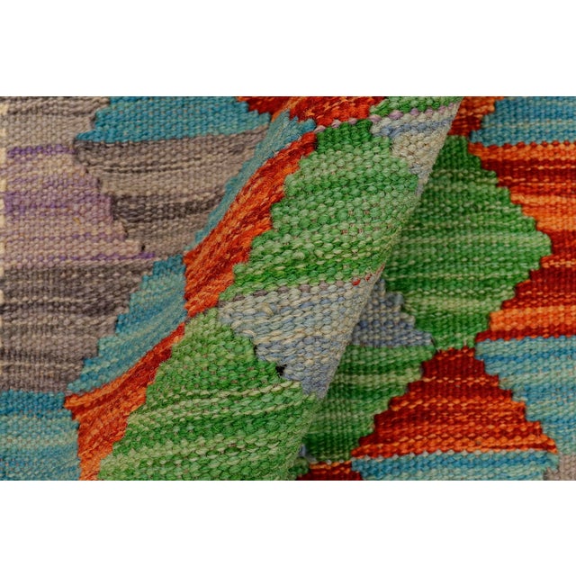 Textile Tribal Turkish Kilim Beige Blue Hand-Woven Wool Rug For Sale - Image 7 of 9