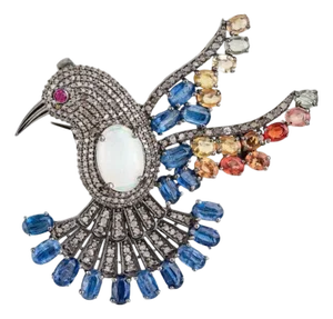 Caratandher Bird Motif Brooch Pendant in Opal, Ruby, Sapphire & Diamond – 5.35ct